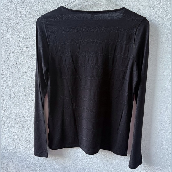 Talbot’s Black Sparkle Stripe Ling Sleeve Round Neck Top Size S Career Party - Picture 3 of 8